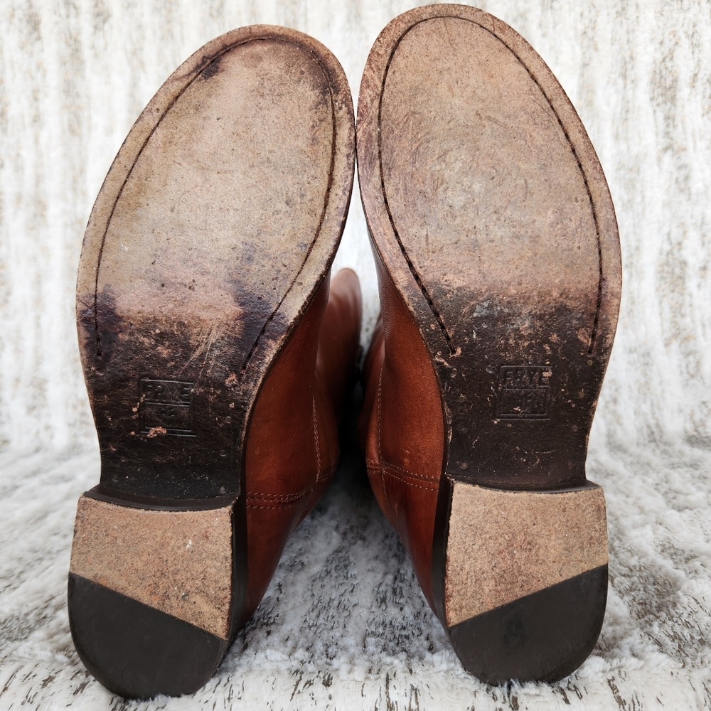 Frye "Melissa Button" Tall Riding Boots Cognac Brown Leather | Women's Size 5.5B - Picture 11 of 15
